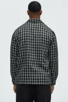 Jacquard Twill Plaid Long Sleeve Button Up(Black/White,S)