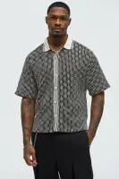 Zigzag Open Knit Crochet Cuban Shirt