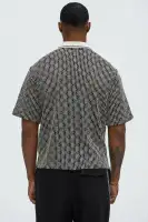 Zigzag Open Knit Crochet Cuban Shirt(Black/combo,S)