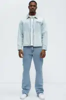 Distressed Zip Denim Jacket(Light Wash,S)