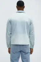 Distressed Zip Denim Jacket(Light Wash,S)
