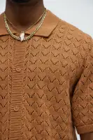 Waterfall Texture Open Knit Shirt(Brown,S)