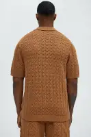 Waterfall Texture Open Knit Shirt(Brown,S)