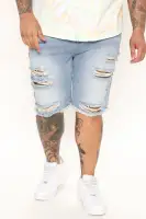 Back To It Distressed Raw Hem Slim Denim Shorts(Light Wash,30)