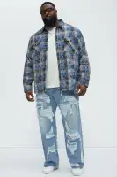 Charles Acid Wash Relaxed Flannel Shirt(Blue/combo,S)