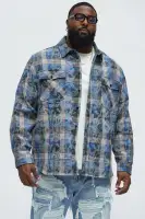 Charles Acid Wash Relaxed Flannel Shirt(Blue/combo,S)