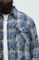 Charles Acid Wash Relaxed Flannel Shirt(Blue/combo,S)