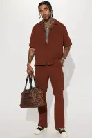 Golden Hour Short Sleeve Button Up(Brown,S)