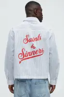 Cropped Saints And Sinners Long Sleeve Button Up(White,S)