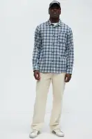 E-Z Plaid Long Sleeve Button Up(Blue/combo,S)