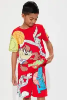 Mini Space Jam Oversized Tee Short Set(Red,4/5)
