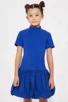 Mini Maxine Mock Neck Short Sleeve Bubble Dress(Royal,4/5)