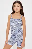 Mini Peace And Love Biker Short Set(Blue/combo,4/5)
