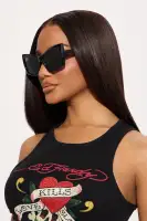 Tell All Sunglasses(Black/Black,OS)