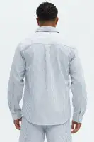 Subtle Stripe Button Up Shirt(Grey/combo,S)