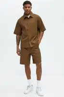 Mounce Textured Button Up Shirt(Brown,S)