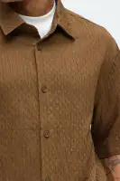 Mounce Textured Button Up Shirt(Brown,S)