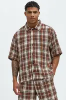 Plaid Basket Weave Cropped Button Up Shirt