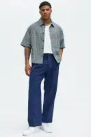 Cropped Houndstooth Plaid Button Up Shirt(Blue/combo,S)