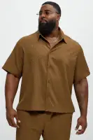 Mounce Textured Button Up Shirt(Brown,S)
