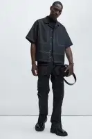 Curtis Contrast Stitch Boxy Shirt(Black,S)