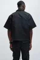 Curtis Contrast Stitch Boxy Shirt(Black,S)