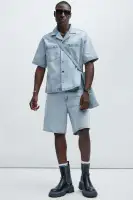 Colin True Denim Button Up Shirt(Light Blue Wash,S)