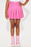 Mini Camila Pleated Faux Leather Skirt(Magenta,S)