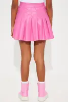 Mini Camila Pleated Faux Leather Skirt(Magenta,S)