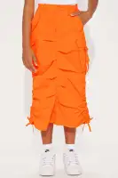 Mini Nylon Cargo Maxi Skirt(Orange,4)