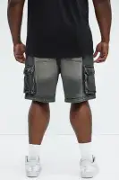 Stretch Waist Relaxed Denim Cargo Shorts(Black Wash,S)