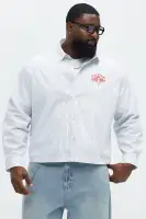Cropped Saints And Sinners Long Sleeve Button Up(White,S)