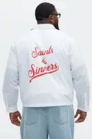 Cropped Saints And Sinners Long Sleeve Button Up(White,S)