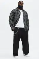 Jacquard Twill Plaid Long Sleeve Button Up(Black/White,S)