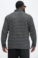 Jacquard Twill Plaid Long Sleeve Button Up(Black/White,S)