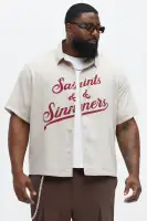 Saints And Sinners Full Button Shirt(Tan,S)