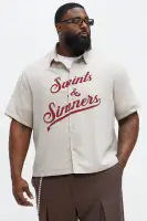 Saints And Sinners Full Button Shirt(Tan,S)