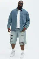 Back To It Distressed Baggy Denim Shorts(Light Blue Wash,30)