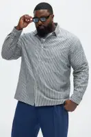 Corey Striped Linen Button Up(Blue/combo,S)