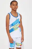 Mini Sonic Basketball Jersey Short Set(White,4/5)