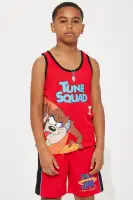 Mini Taz Basketball Jersey Short Set(Red/Black,4/5)