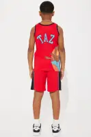 Mini Taz Basketball Jersey Short Set(Red/Black,4/5)