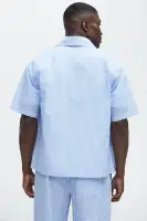 Seersucker Short Sleeve Button Up Shirt(Blue/combo,S)