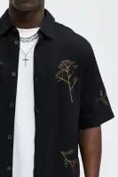 Berries And Bloom Embroidered Shirt(Black,S)