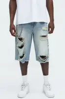 Back To It Distressed Baggy Denim Shorts(Light Blue Wash,30)