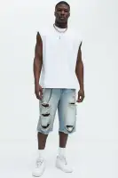 Back To It Distressed Baggy Denim Shorts(Light Blue Wash,30)