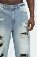 Back To It Distressed Baggy Denim Shorts(Light Blue Wash,30)