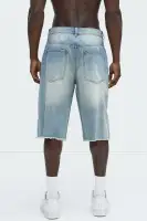 Back To It Distressed Baggy Denim Shorts(Light Blue Wash,30)