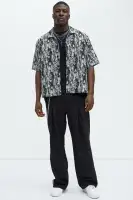 Grunge Jacquard Button Up Shirt(Black/combo,S)