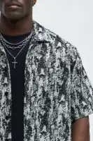 Grunge Jacquard Button Up Shirt(Black/combo,S)
